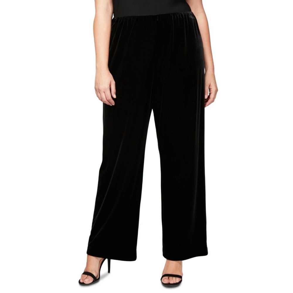 Alex Evenings Black Velvet Dress Pants Large Wide Leg Formal Classic NWT
